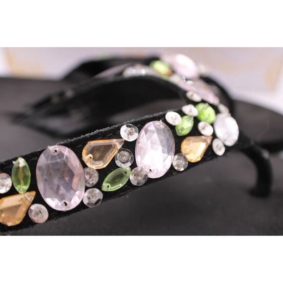 Yellow Box Sandals Doris Size 7 Black w/ Rhinestone Gems Embellished Flip Flops - Picture 9 of 11